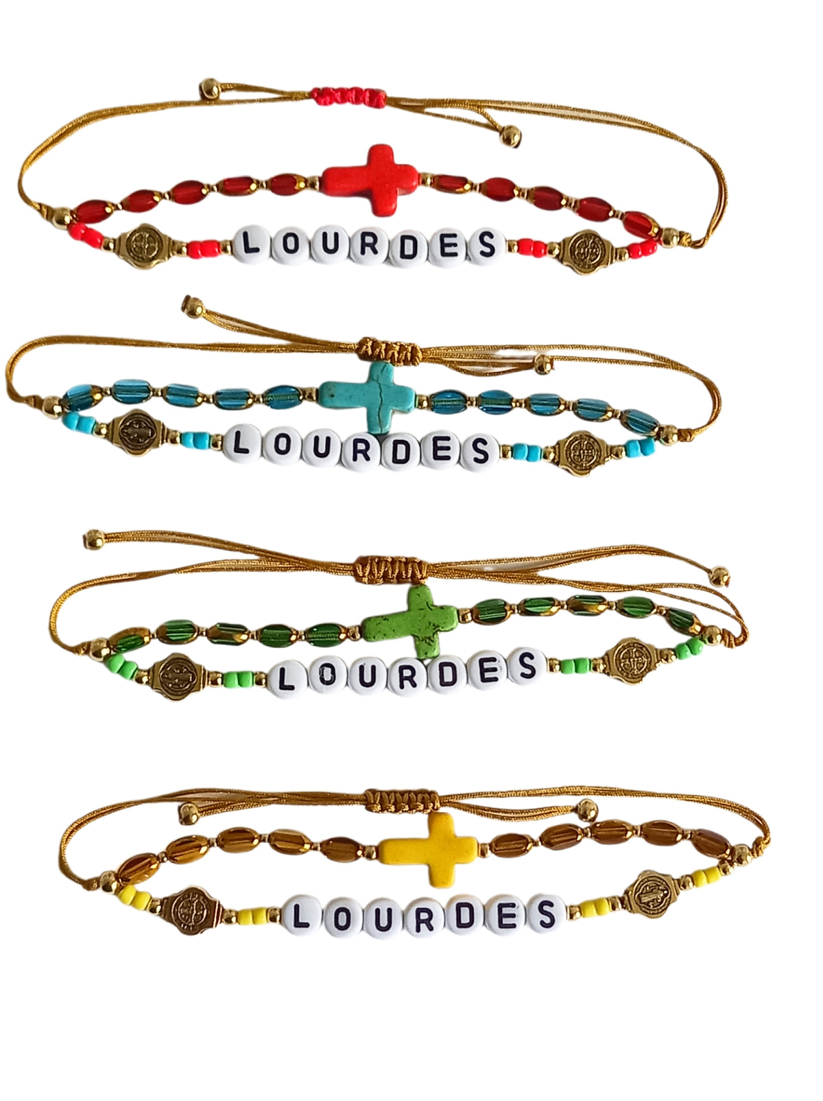 ✞ LOURDES ✞ Bracelet artisanal St Benoît et Croix Pax ~ Double Protection