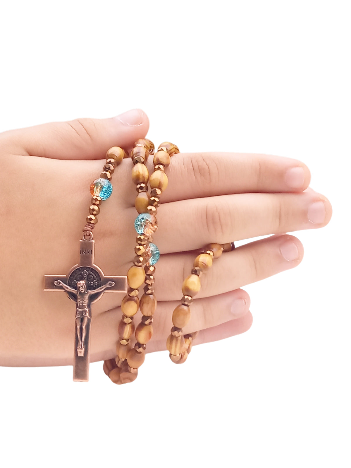 ✞ Saint-Benoît Azur ✞ Chapelet collier artisanal