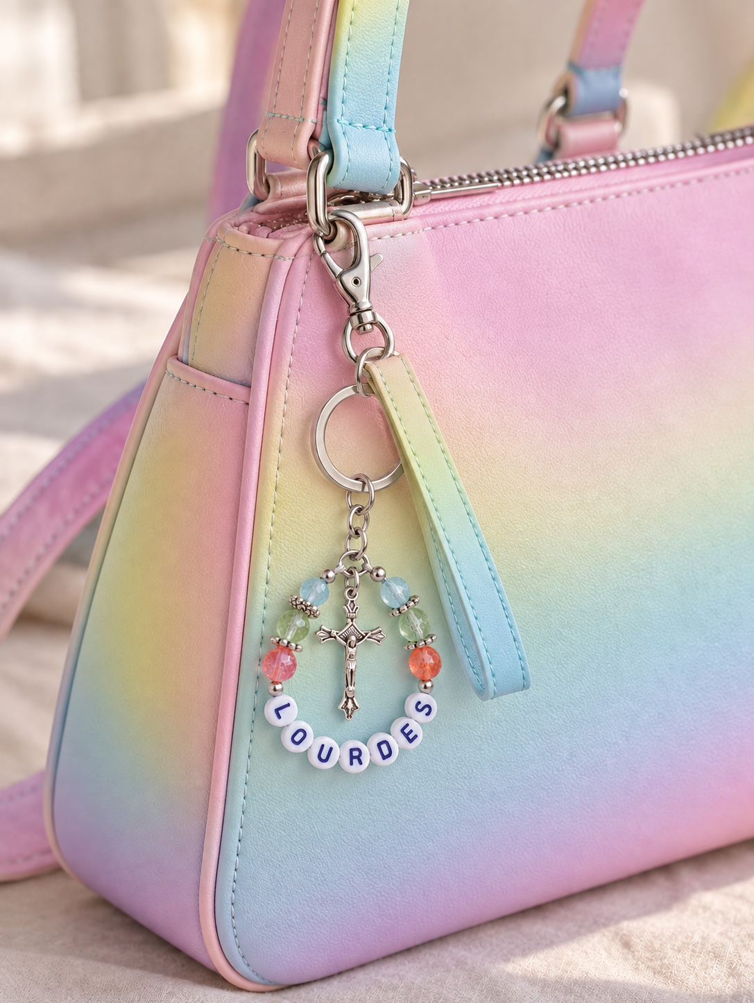 ✞ Lumineuse Lourdes ✞ Porte-clefs souvenir de Lourdes