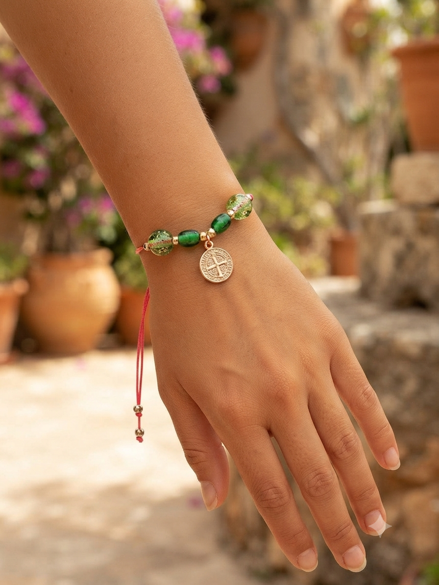 ✞ Saint Benoît ✞   Bracelet artisanal plaqué or 18 K et 2 en 1 (réversible)