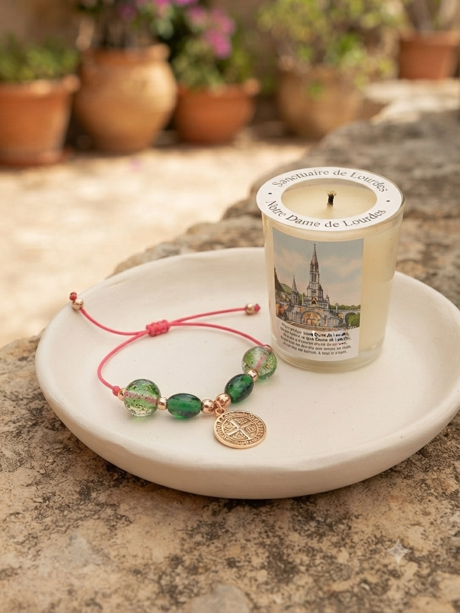 ✞ Saint Benoît ✞   Bracelet artisanal plaqué or 18 K et 2 en 1 (réversible)