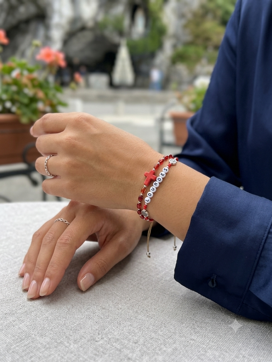 ✞ LOURDES ✞   Bracelet artisanal St Benoît et Croix Pax ~ Double Protection