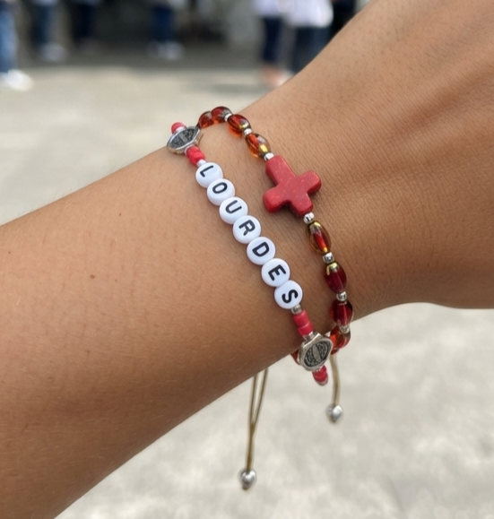 ✞ LOURDES ✞   Bracelet artisanal St Benoît et Croix Pax ~ Double Protection