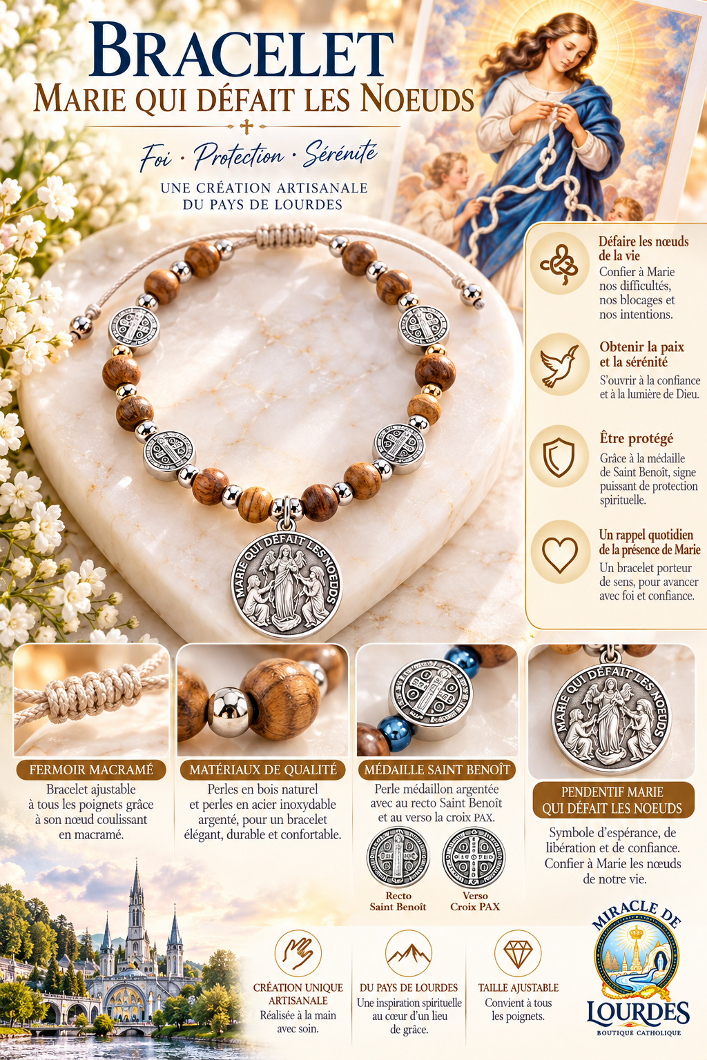 ✞ Grâce & Protection ✞ Bracelet Marie qui défait les noeuds