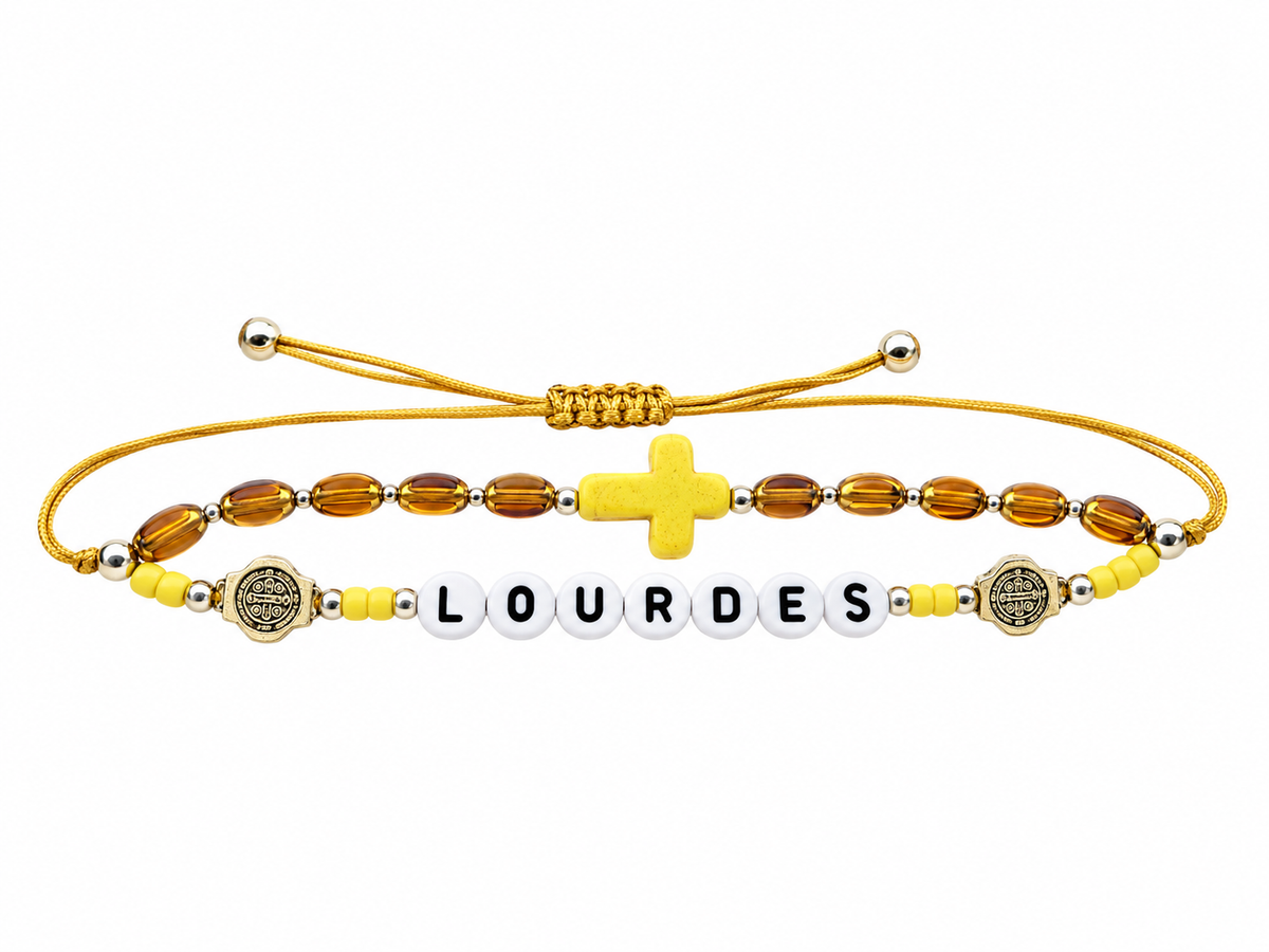 ✞ LOURDES ✞   Bracelet artisanal St Benoît et Croix Pax ~ Double Protection