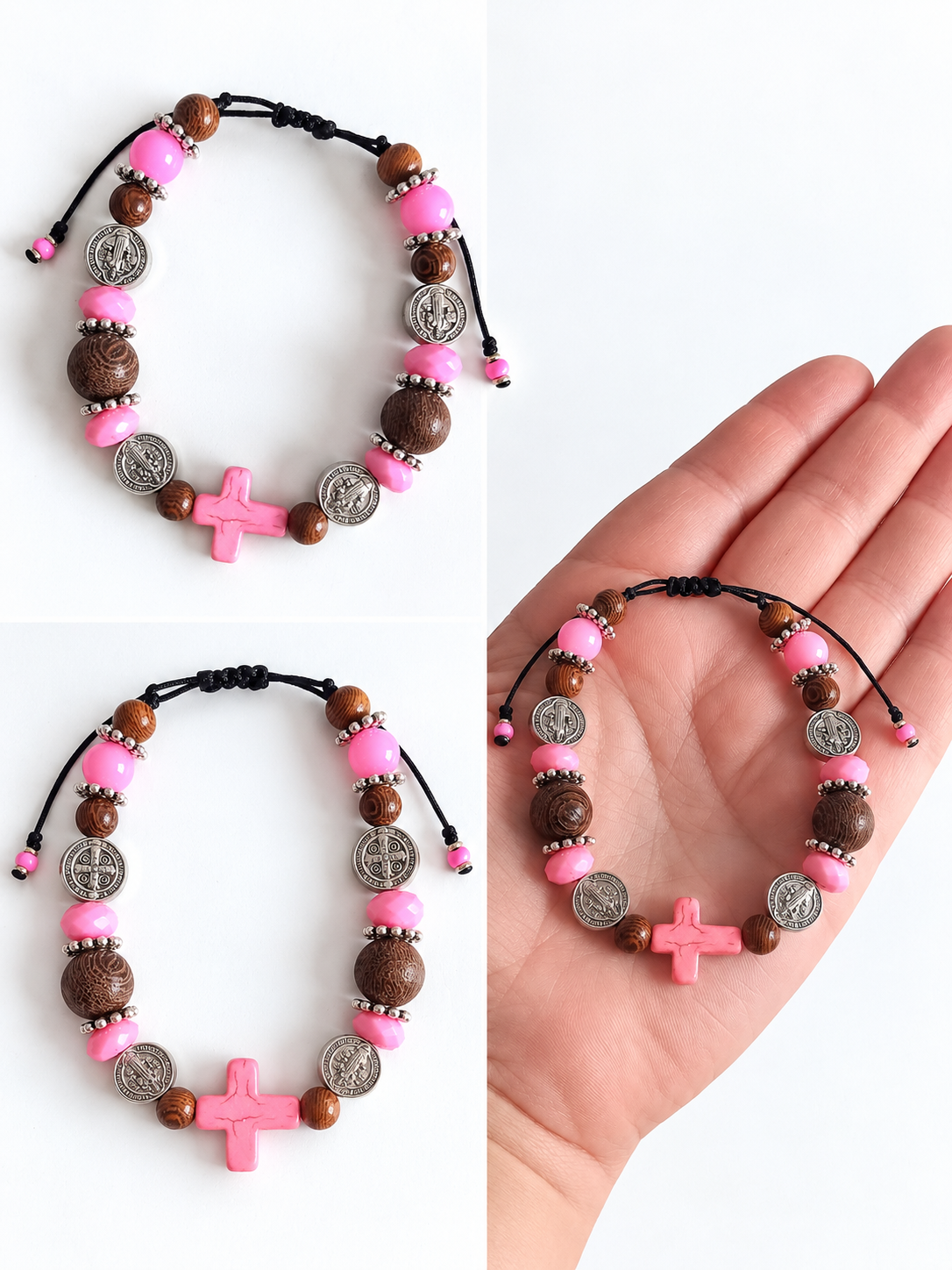 ✞ Rose de Foi & Protection ✞ Bracelet Saint Benoît