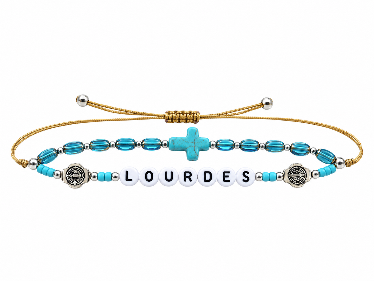 ✞ LOURDES ✞   Bracelet artisanal St Benoît et Croix Pax ~ Double Protection