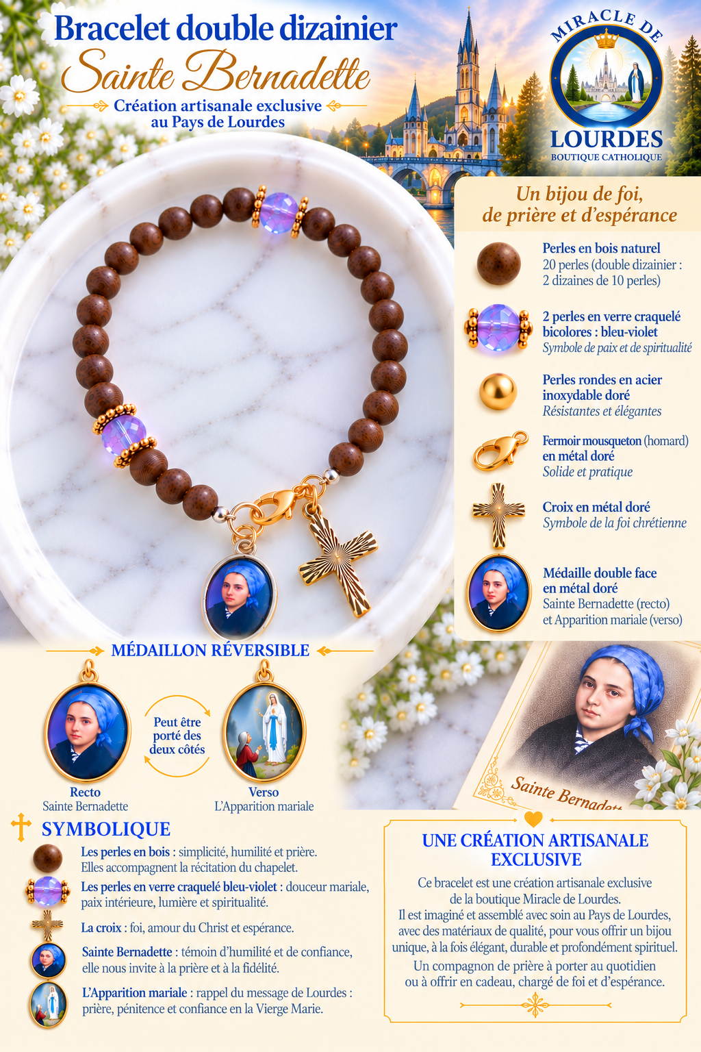 ✞ Sainte Bernadette ✞ Bracelet Double Dizainier