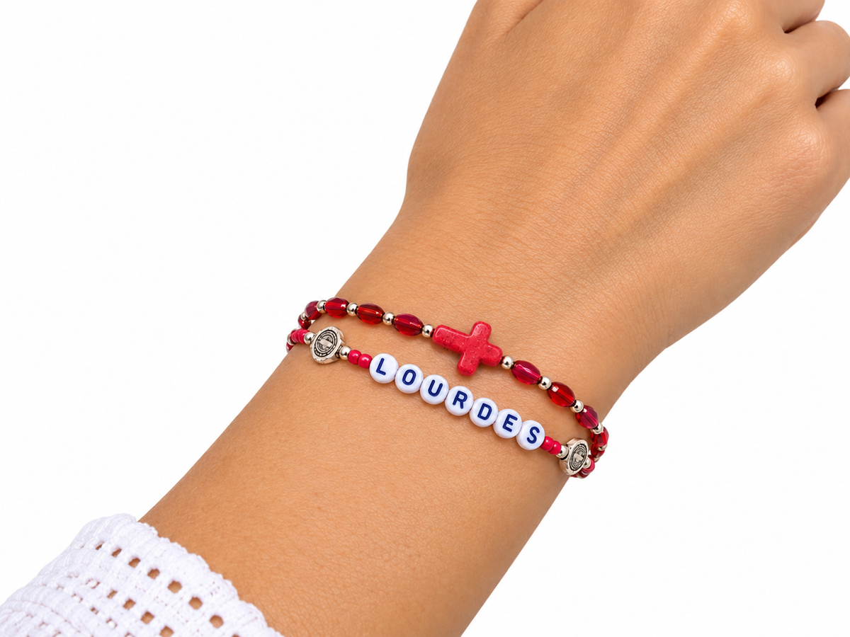 ✞ LOURDES ✞   Bracelet artisanal St Benoît et Croix Pax ~ Double Protection