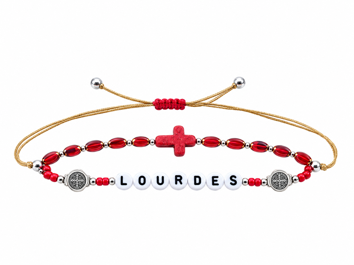 ✞ LOURDES ✞   Bracelet artisanal St Benoît et Croix Pax ~ Double Protection