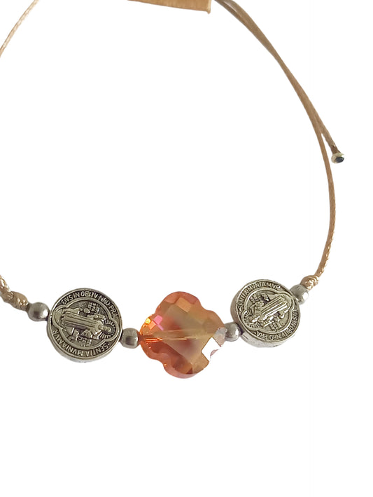 ✞ Cruz & St Benoît ✞   Bracelet artisanal modèle orange irisé