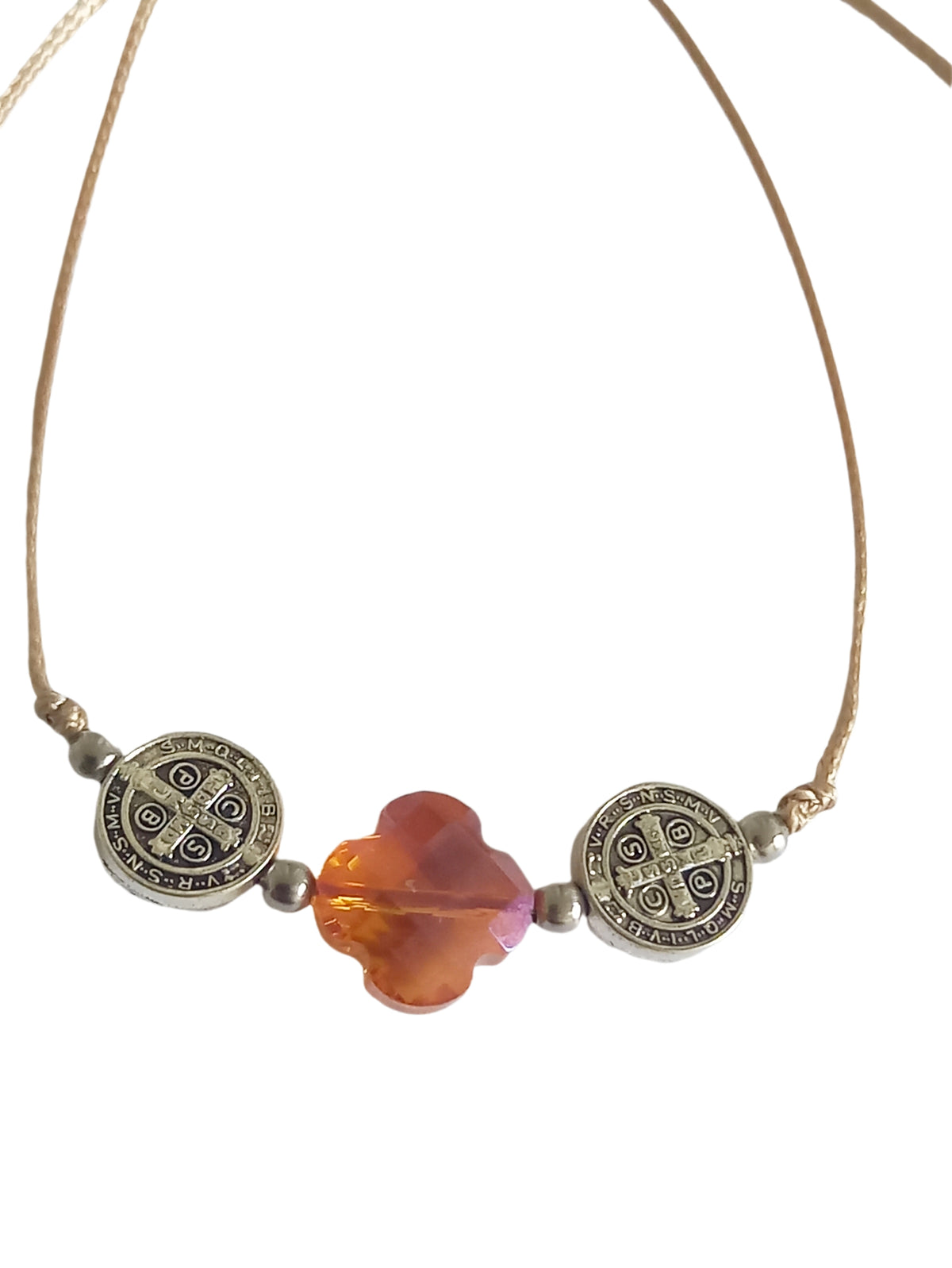 ✞ Cruz & St Benoît ✞   Bracelet artisanal modèle orange irisé