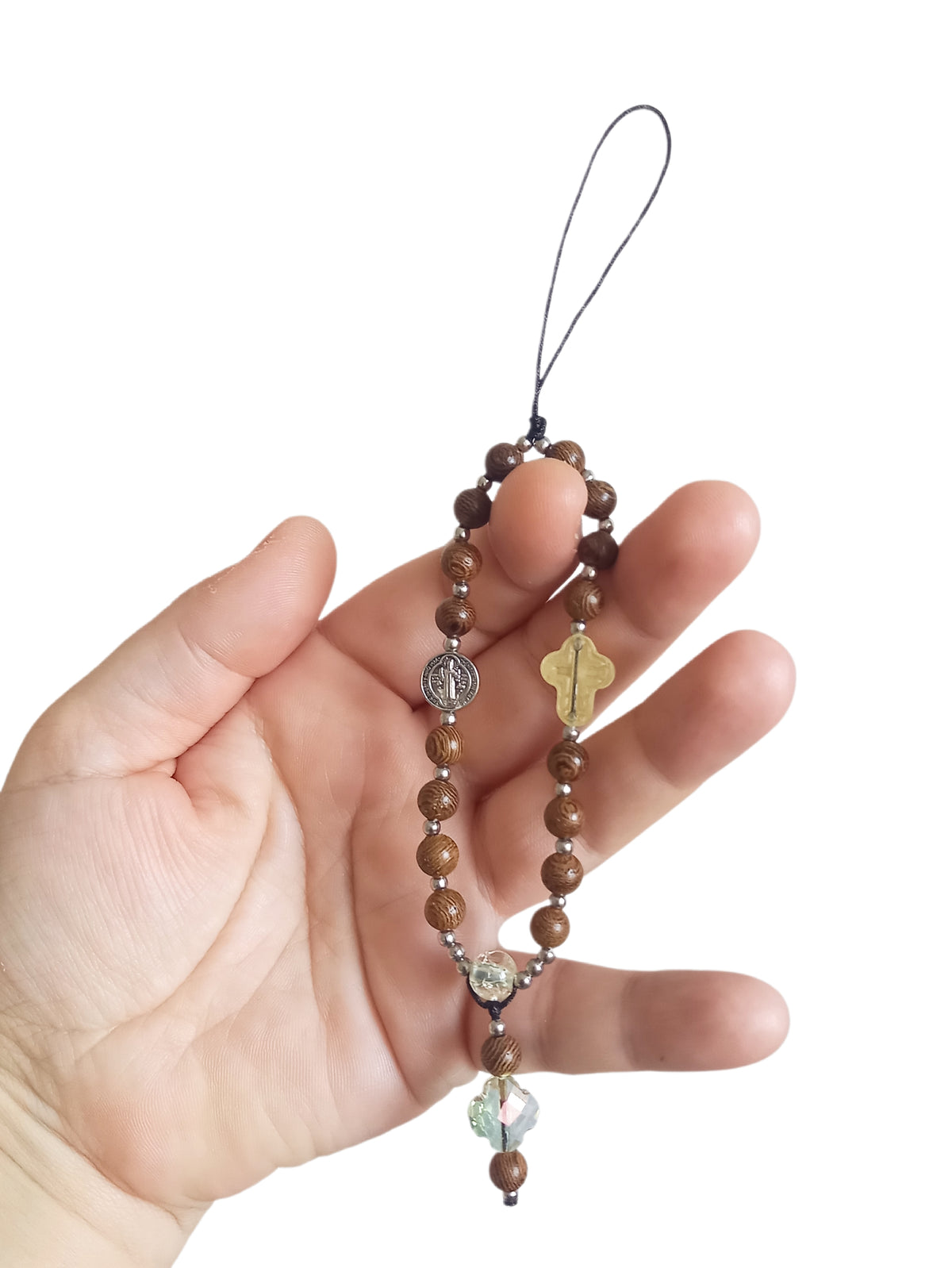 ✞ Protection de St Benoît ✞  Bijou de téléphone artisanal style mini chapelet