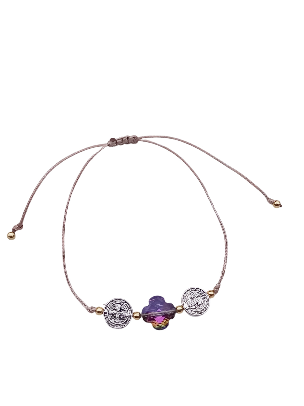 ✞ Cruz & St Benoît ✞   Bracelet artisanal modèle violet irisé