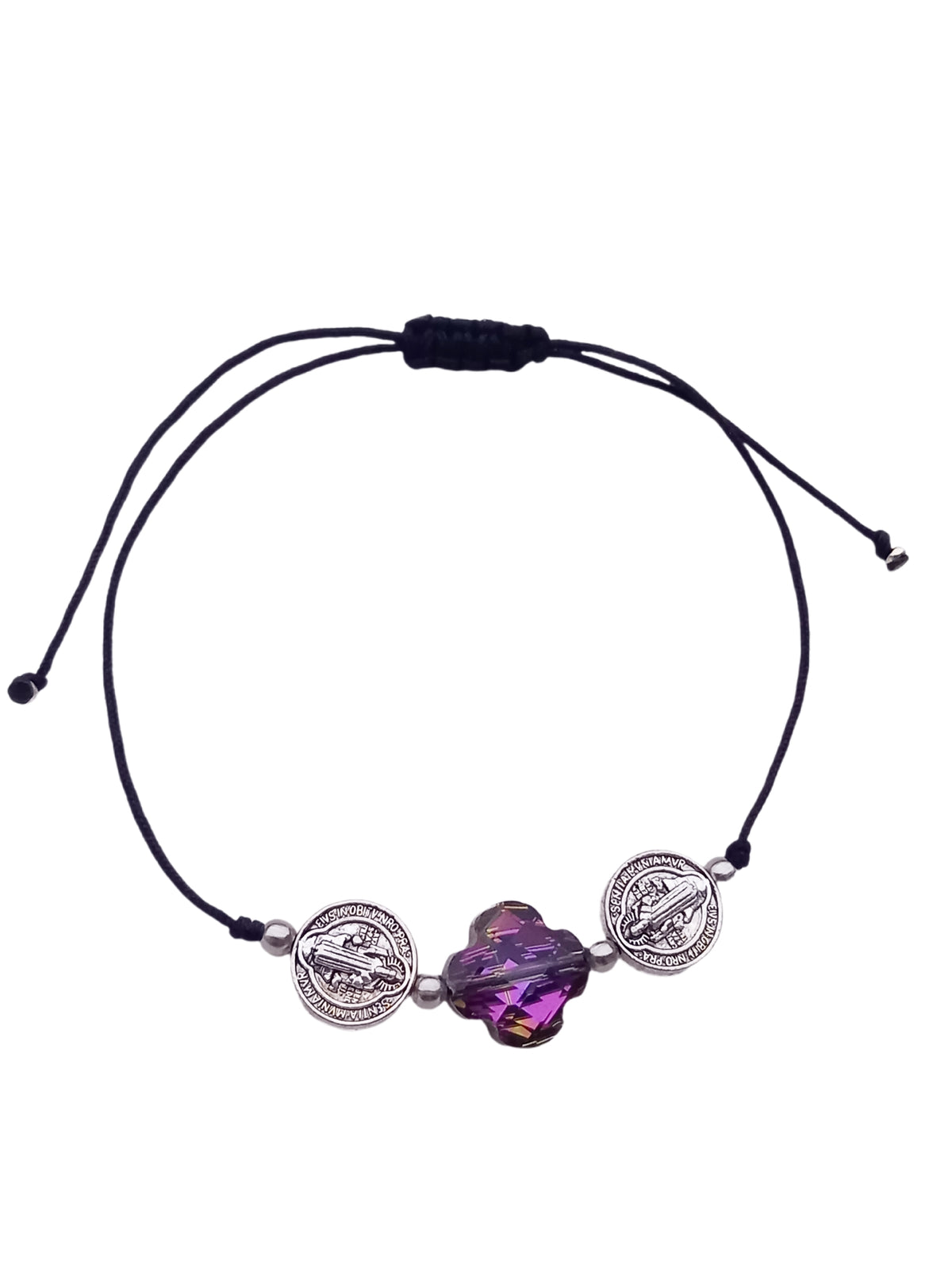 ✞ Cruz & St Benoît ✞ Bracelet artisanal modèle violet irisé à perles Saint-Benoît