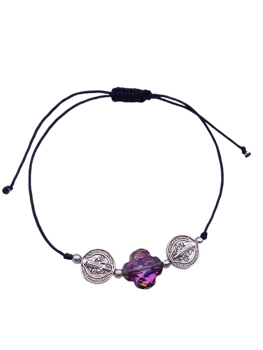 ✞ Cruz & St Benoît ✞ Bracelet artisanal modèle violet irisé à perles Saint-Benoît