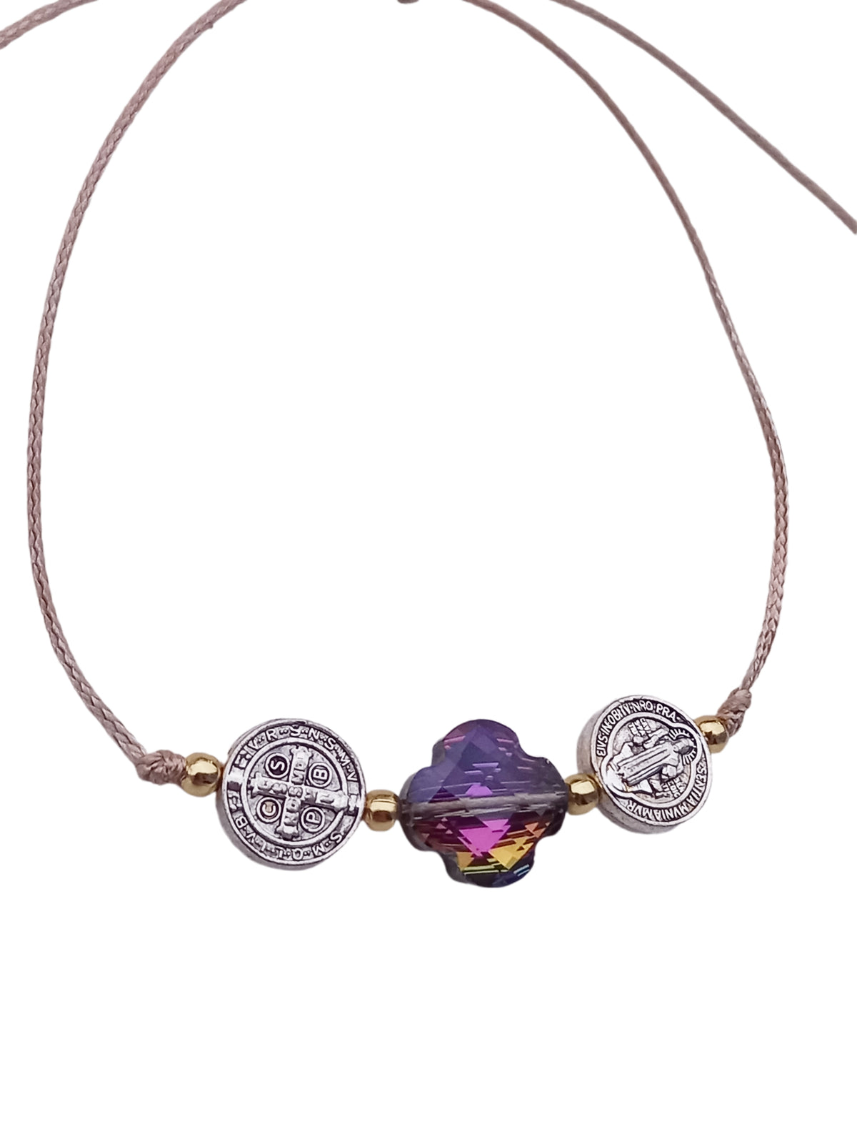 ✞ Cruz & St Benoît ✞   Bracelet artisanal modèle violet irisé