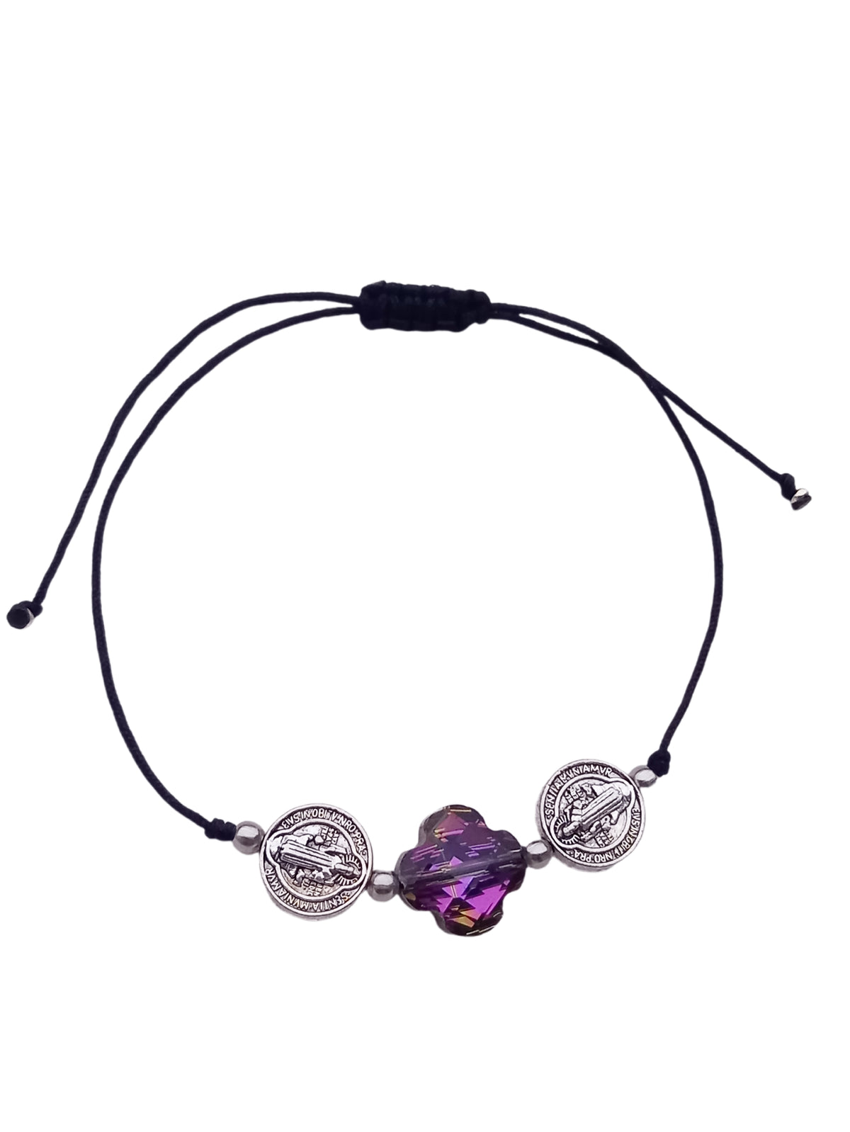 ✞ Cruz & St Benoît ✞ Bracelet artisanal modèle violet irisé à perles Saint-Benoît