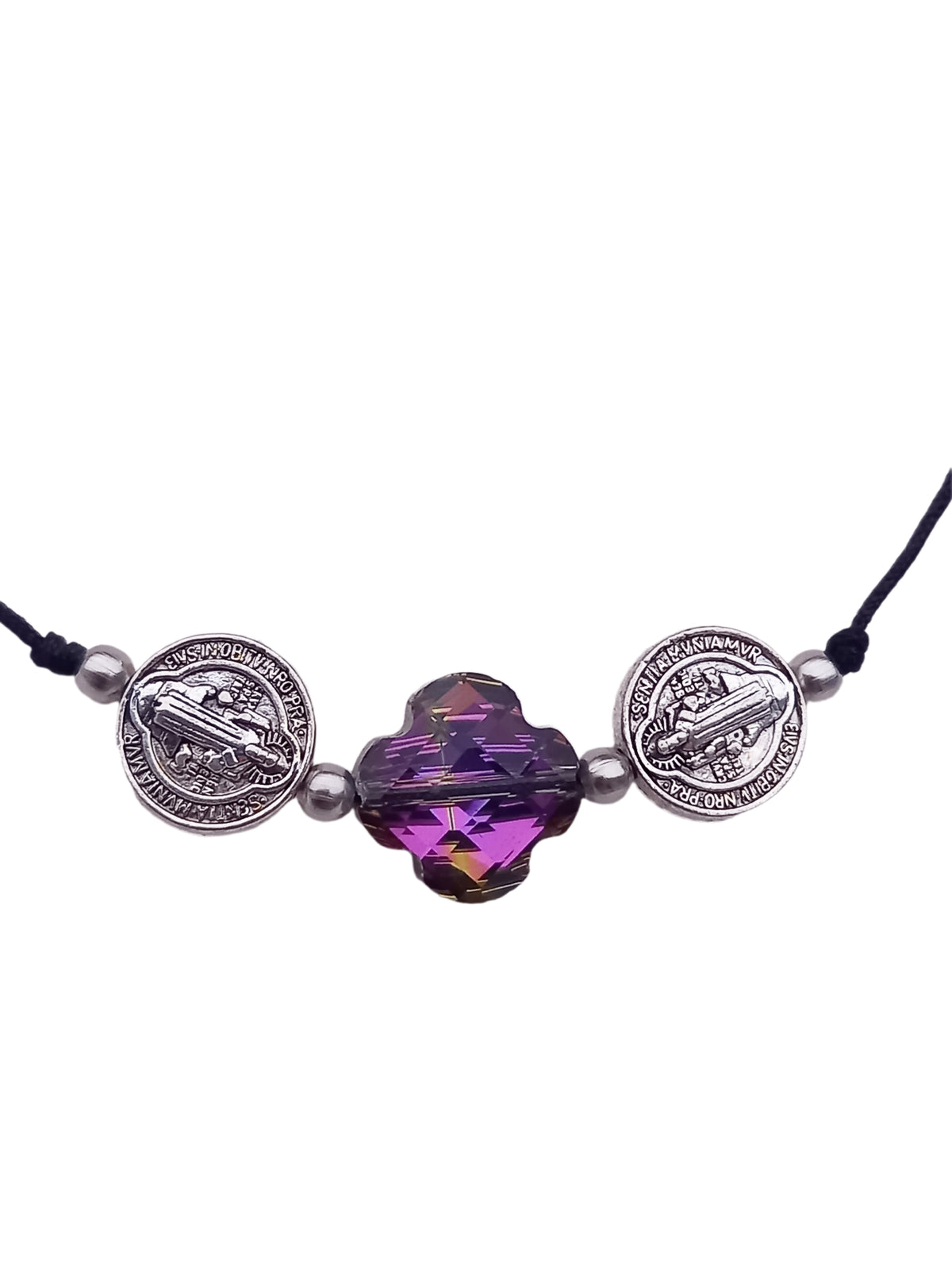 ✞ Cruz & St Benoît ✞ Bracelet artisanal modèle violet irisé à perles Saint-Benoît