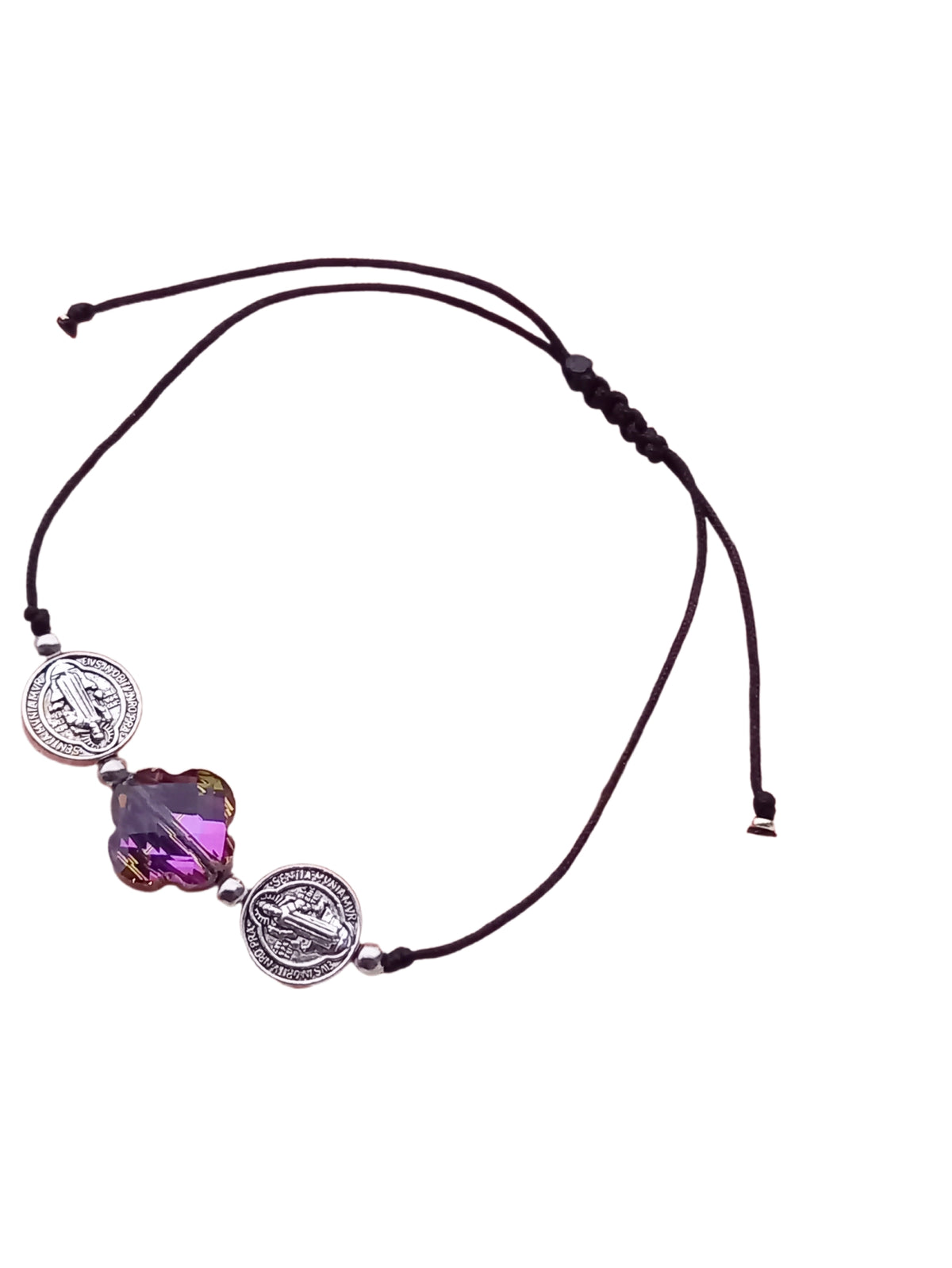 ✞ Cruz & St Benoît ✞ Bracelet artisanal modèle violet irisé à perles Saint-Benoît