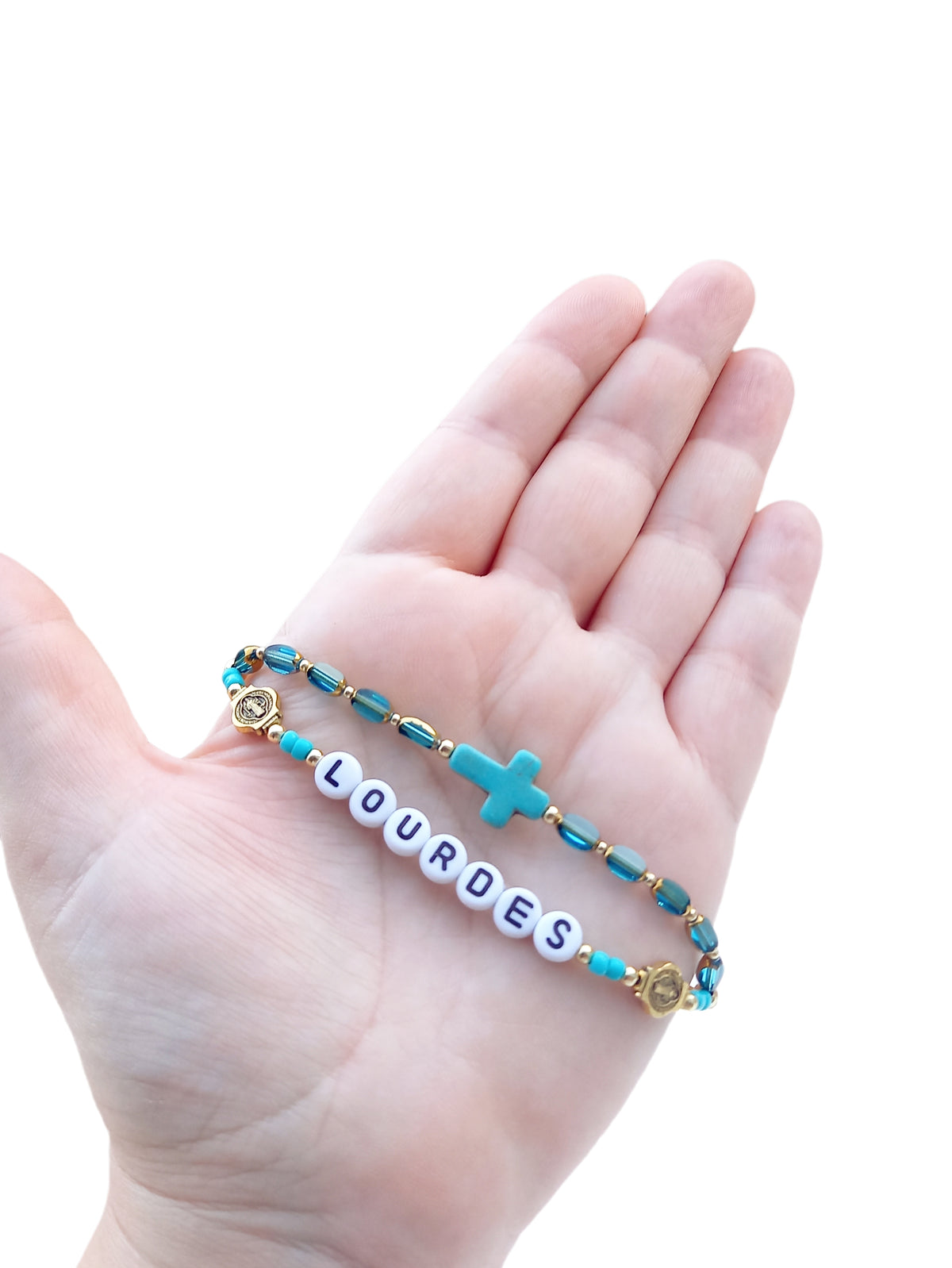 ✞ LOURDES ✞   Bracelet artisanal St Benoît et Croix Pax ~ Double Protection