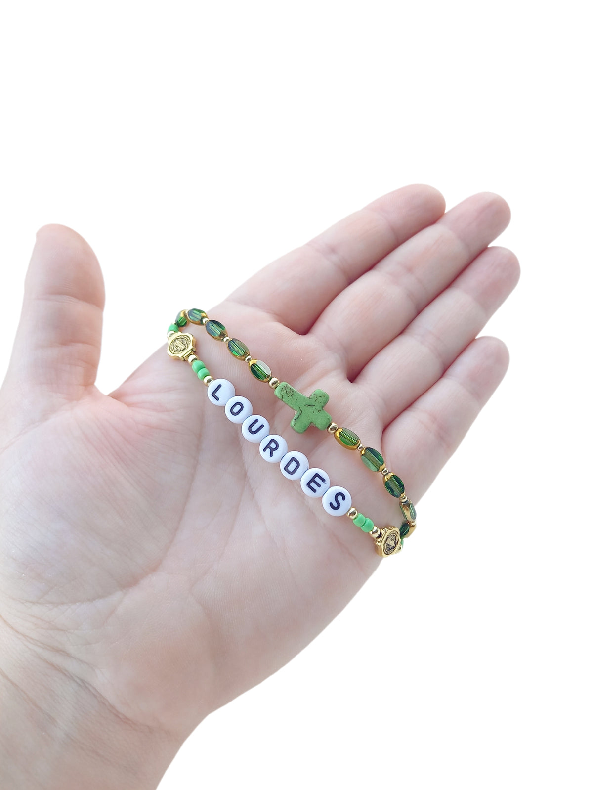 ✞ LOURDES ✞   Bracelet artisanal St Benoît et Croix Pax ~ Double Protection