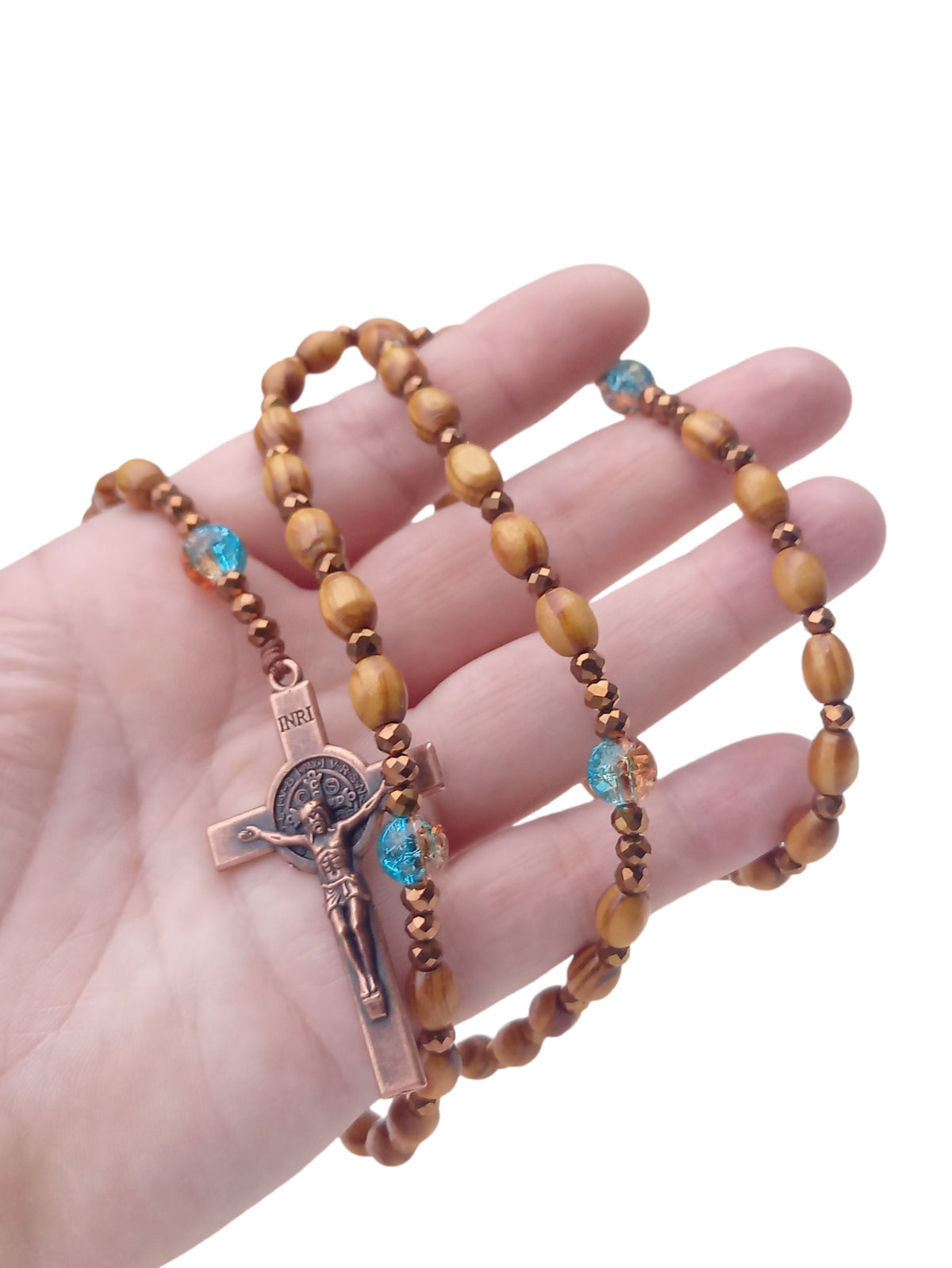 ✞ Saint-Benoît Azur ✞   Chapelet collier artisanal