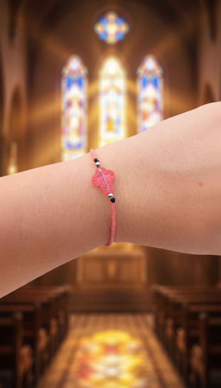✞  Bonita Cruz ✞   Bracelet artisanal modèle rouge corail