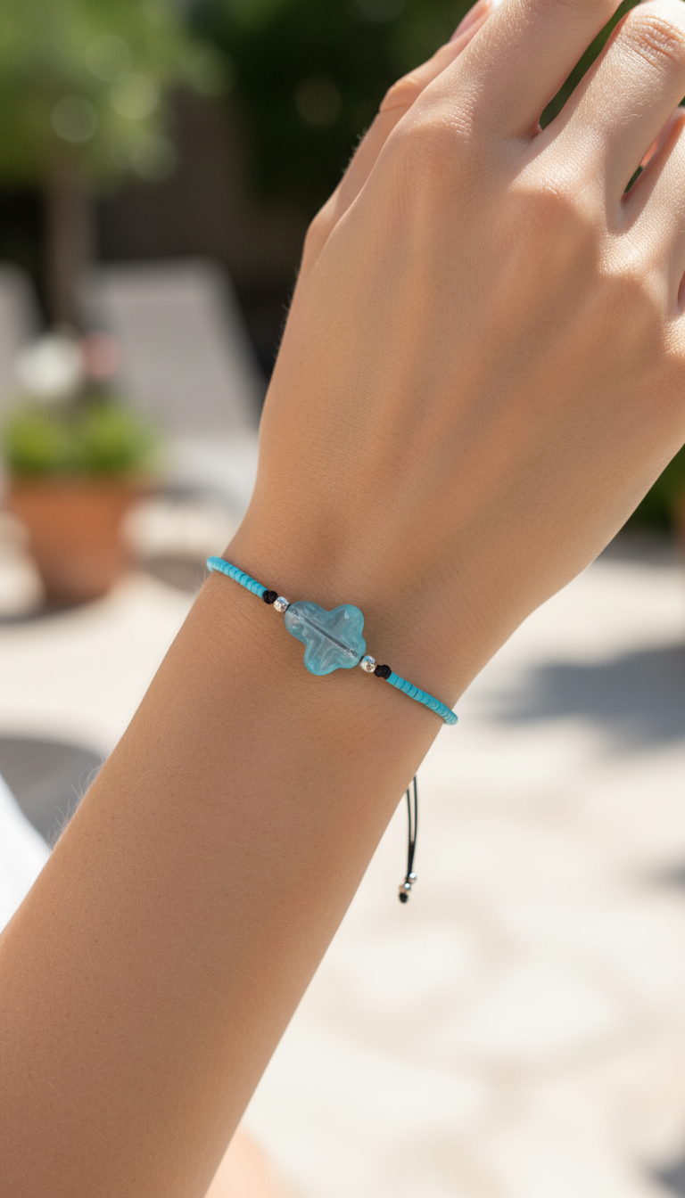 ✞  Bonita Cruz ✞   Bracelet artisanal modèle bleu clair