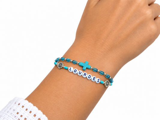 ✞ LOURDES ✞   Bracelet artisanal St Benoît et Croix Pax ~ Double Protection