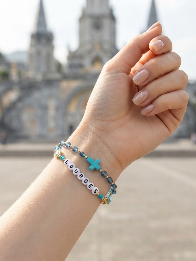 ✞ LOURDES ✞   Bracelet artisanal St Benoît et Croix Pax ~ Double Protection
