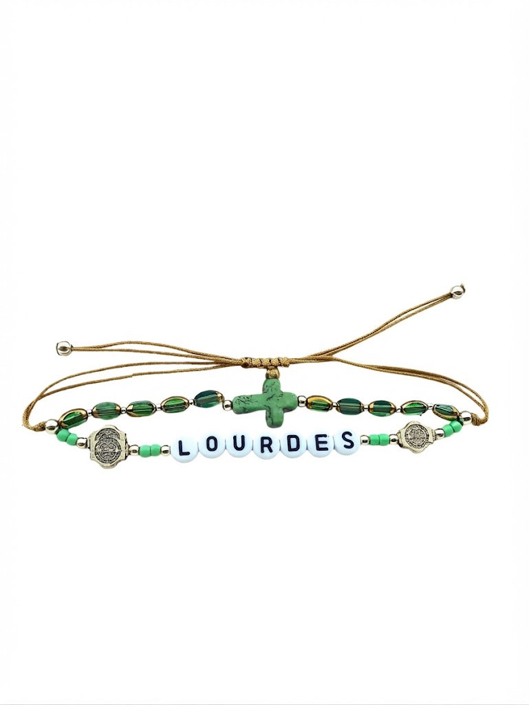 ✞ LOURDES ✞   Bracelet artisanal St Benoît et Croix Pax ~ Double Protection