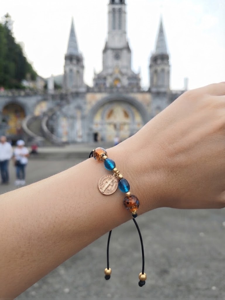 ✞ Saint Benoît ✞   Bracelet artisanal plaqué or 18 K et 2 en 1 ( réversible)