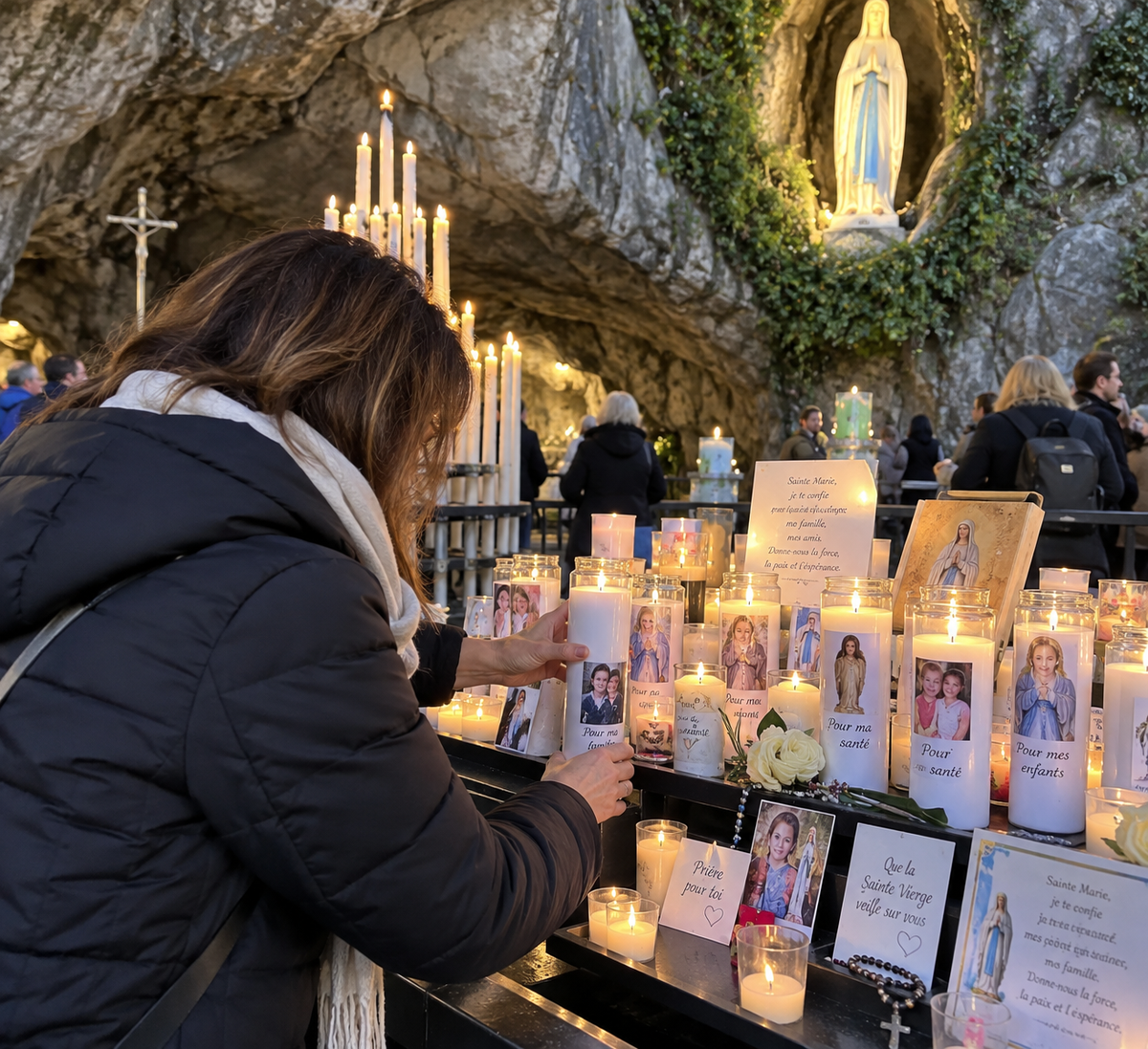 ✞ Dépôt de cierge personnalisé de 15 cm soit 5h de combustion ✞ Votre cierge personnalisé avec un mot ou prière déposé à la grotte de Lourdes