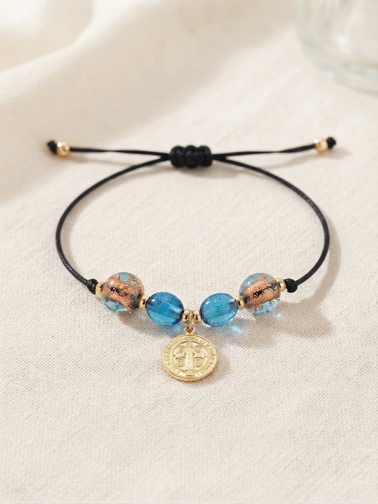 ✞ Saint Benoît ✞   Bracelet artisanal plaqué or 18 K et 2 en 1 ( réversible)