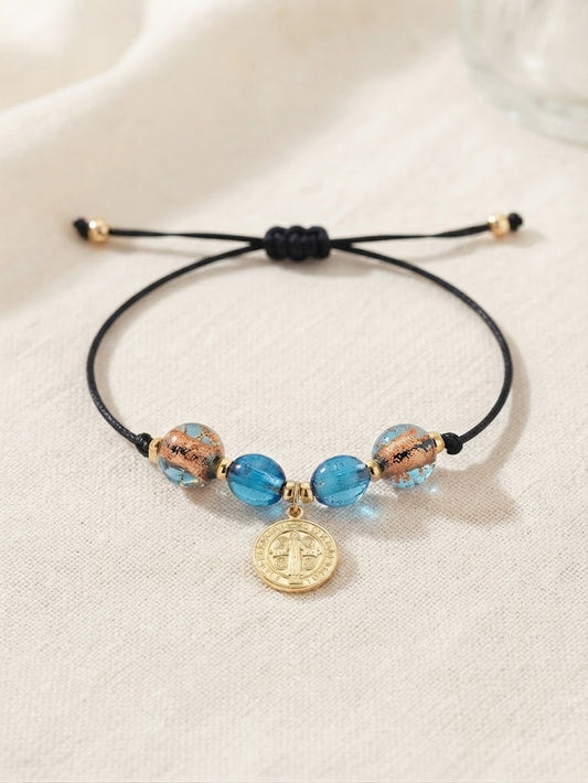 ✞ Saint Benoît ✞   Bracelet artisanal plaqué or 18 K et 2 en 1 ( réversible)