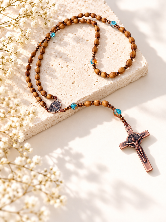 ✞ Saint-Benoît Azur ✞   Chapelet collier artisanal