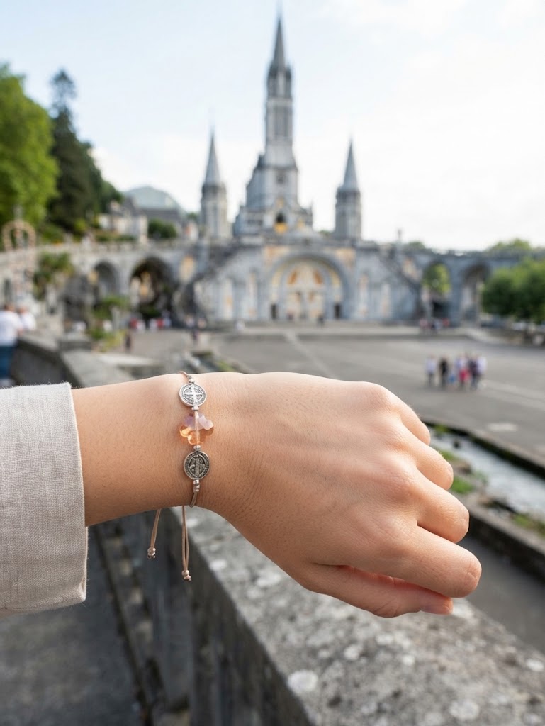 ✞ Cruz & St Benoît ✞   Bracelet artisanal modèle orange irisé