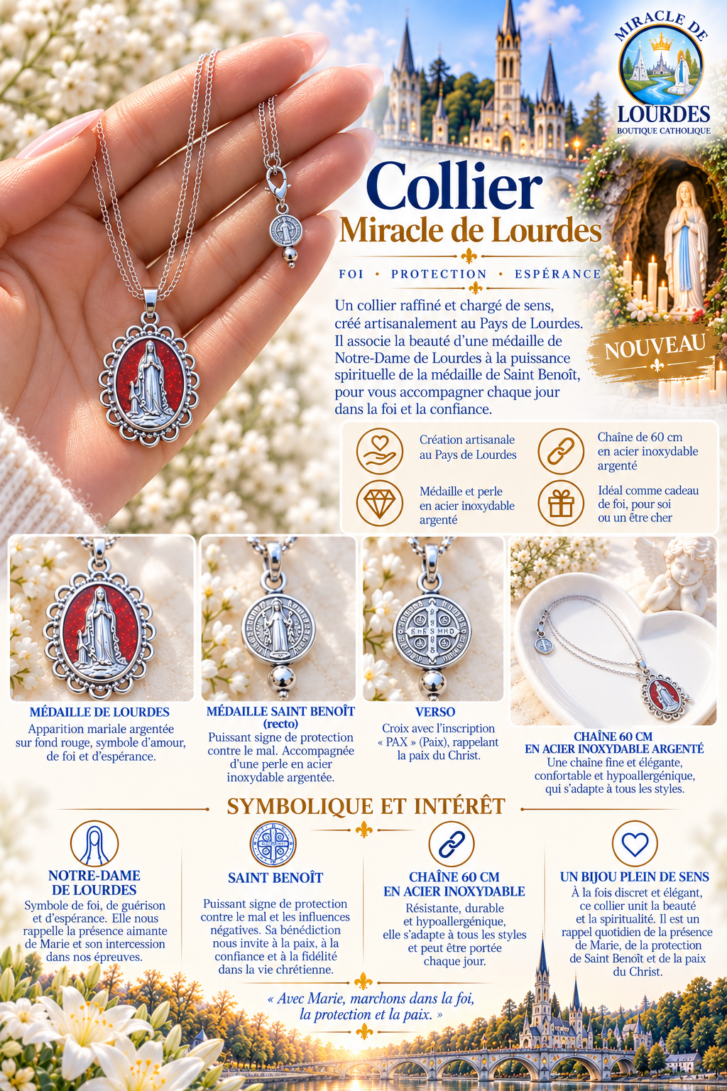 ✞ La Grâce de Massabielle ✞ Collier artisanal unique de Lourdes